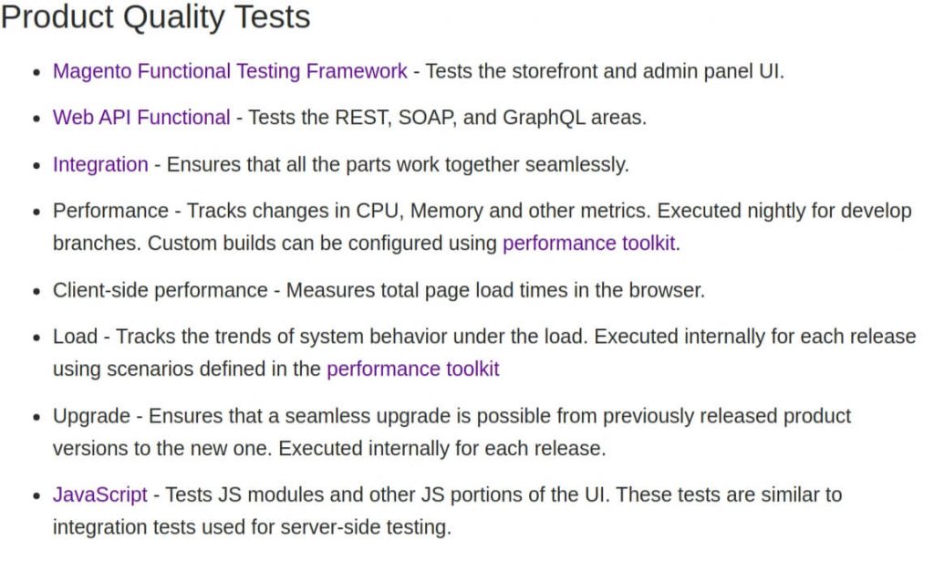 Magento product quality tests