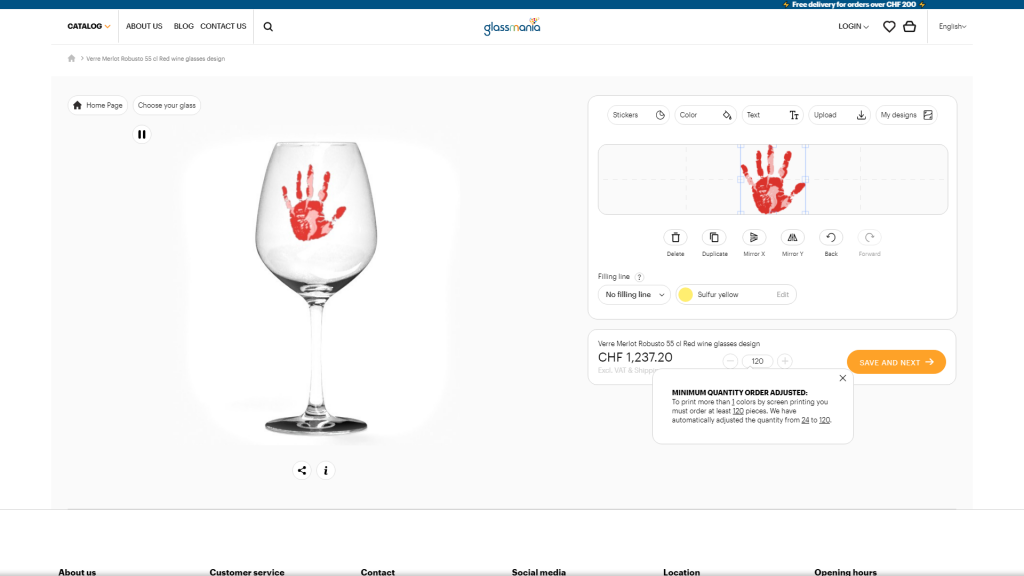 Glass personalization feature on Glassmania website (implemented in Magento 2)