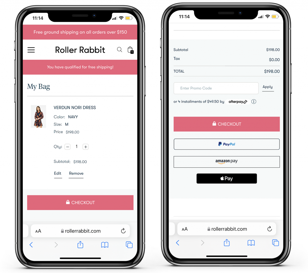 Roller Rabbit mobile-optimized checkout